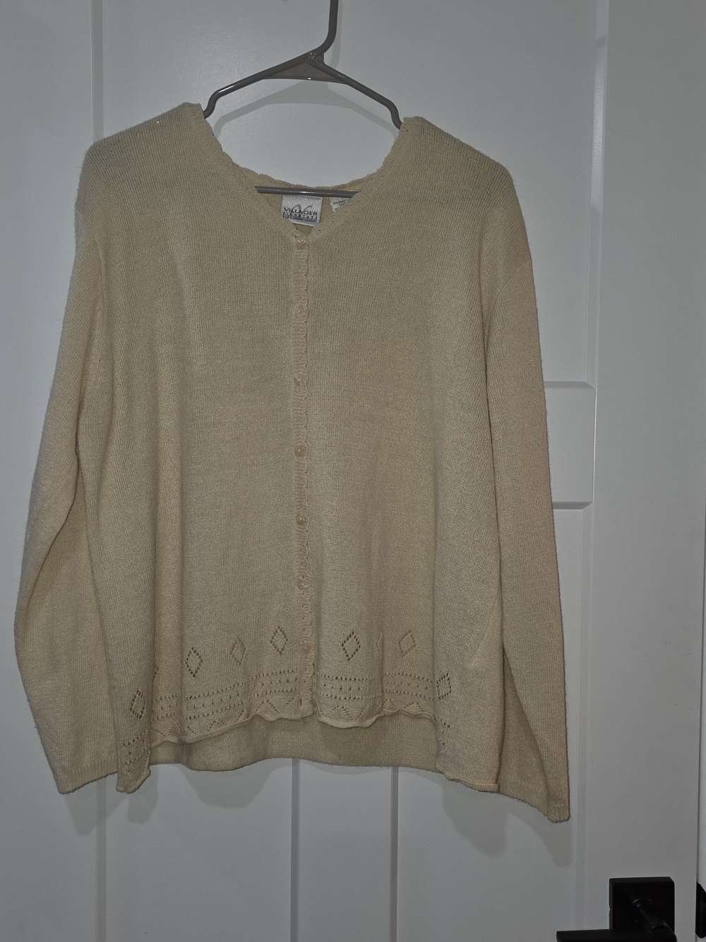 Villager by Liz Claiborne Yellow Button-Front Knit Cardigan with Eyelet Hem